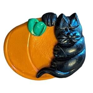 Halloween Brooch Pin Cat & Pumpkin